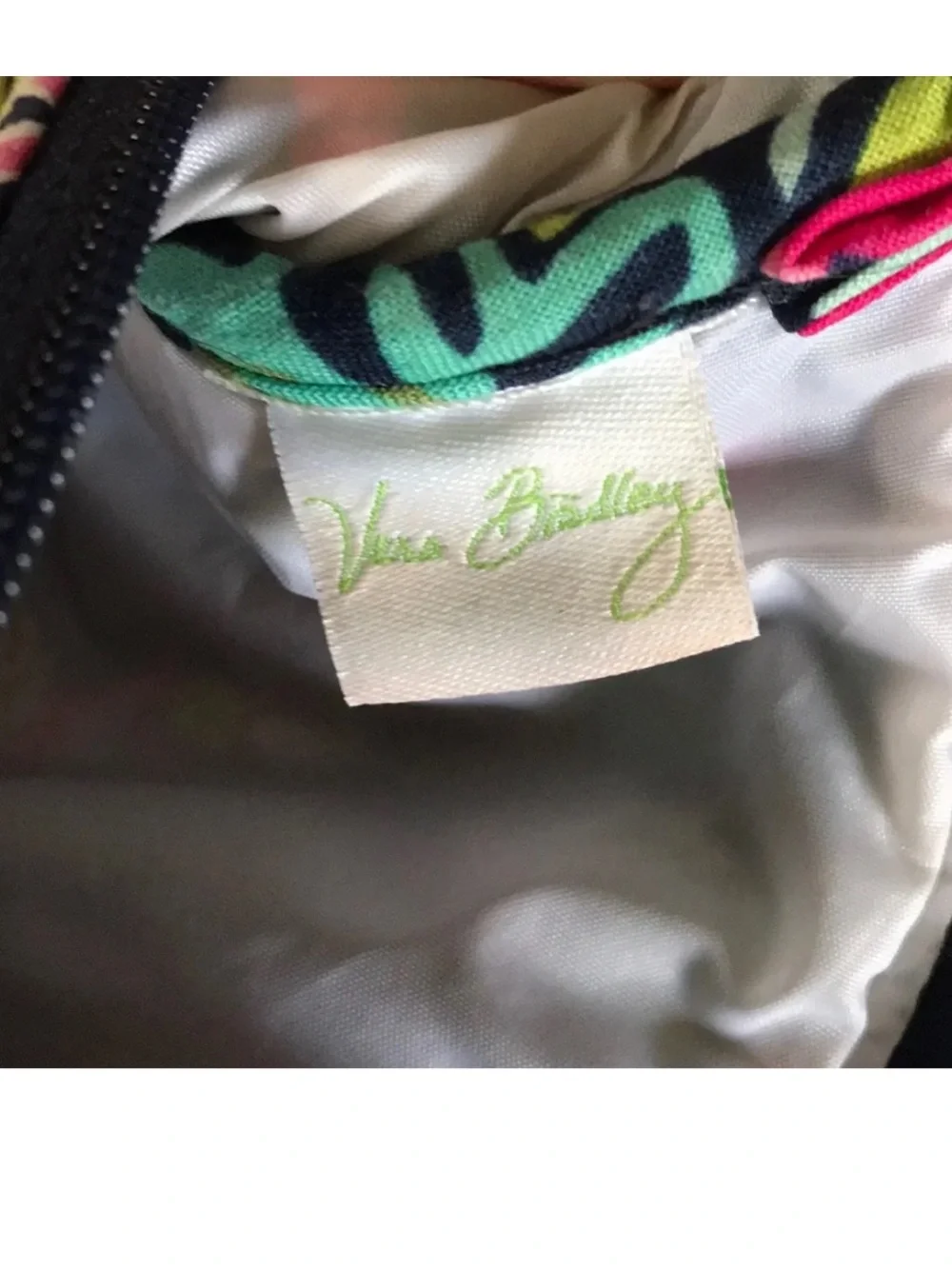 Vera Bradley Ribbons pattern zippered small cosmetics bag navy, pink green white